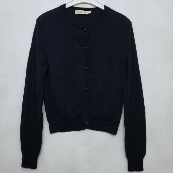 Tory Burch Navy Blue 100% Merino Wool Button-Up Cardigan Sweater Size Small - Picture 2 of 14